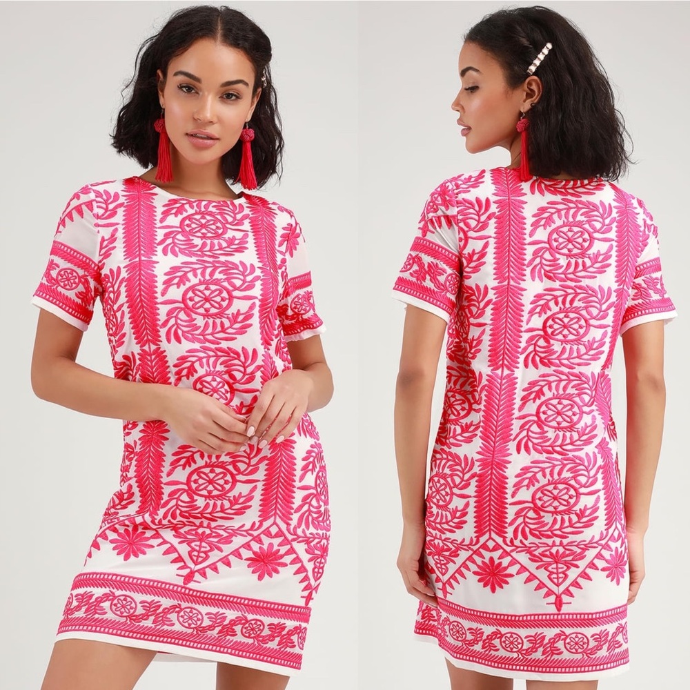 Lulu’s Fond Of You Embroidered Dress Pink